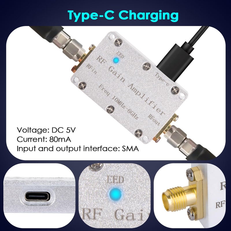 DmgicPro RF Gain Amplifier 10M‑6GHZ 30DB High Flatness Low Noise LNA Ham Radio Amplifier for FM Radio, Signal Amplification DC 5V Powered - Image 5